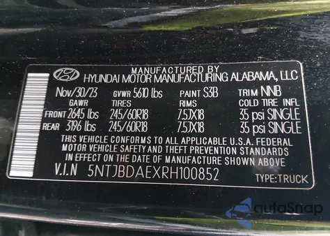 2024 Hyundai Santa Cruz Sel z USA, uszkodzony, nr VIN 5NTJBDAEXRH100852